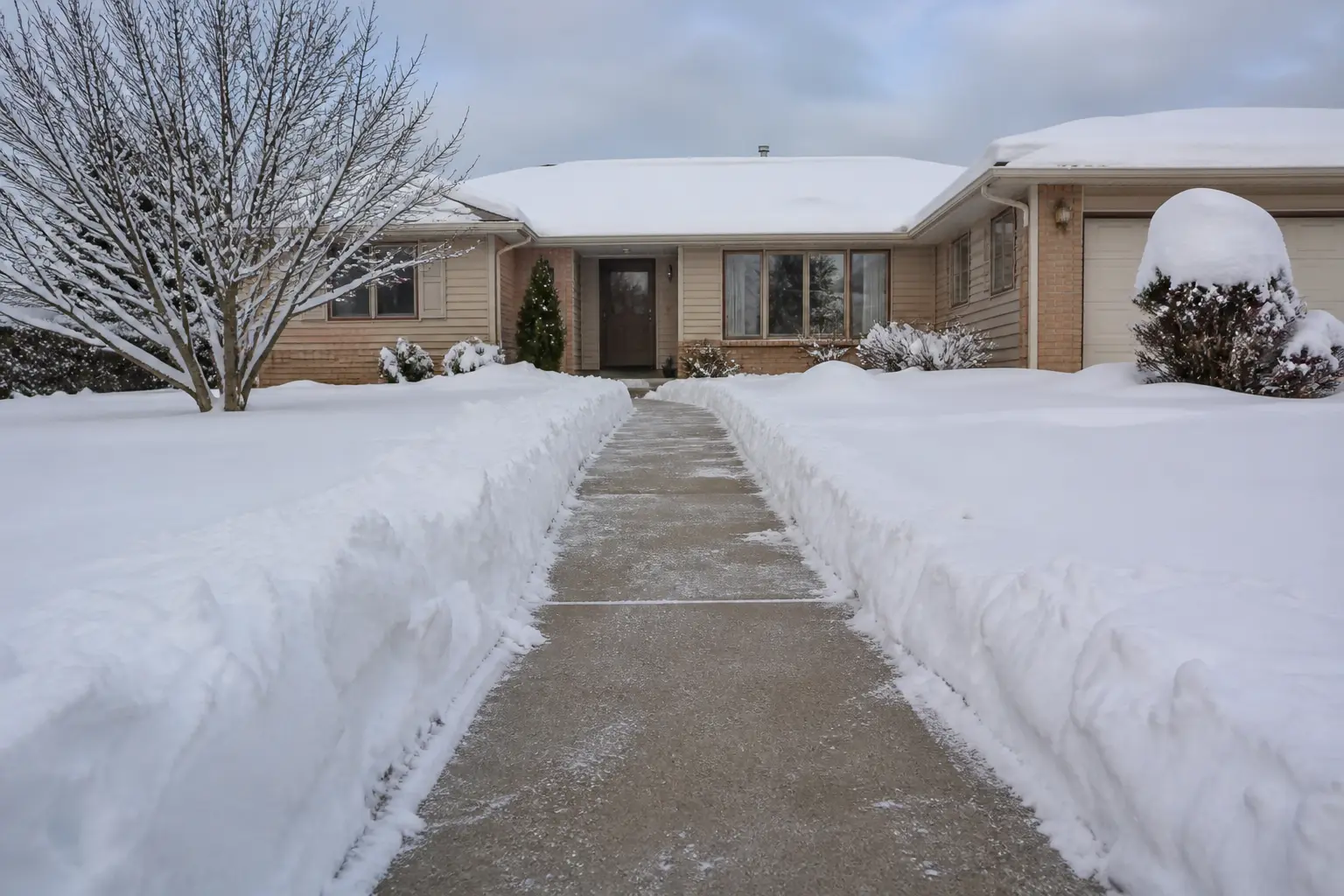 Cleared sidewalk to a Rochester front door